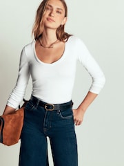 Boden White Annie Cotton V-Neck Jersey Top - Image 5 of 6