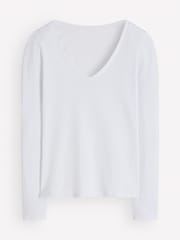 Boden White Annie Cotton V-Neck Jersey Top - Image 6 of 6
