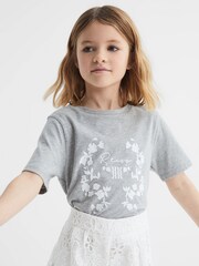 Reiss Grey Marl Bobbi 4-9 yrs Motif Crew Neck T-Shirt - Image 1 of 6