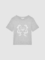 Reiss Grey Marl Bobbi 4-9 yrs Motif Crew Neck T-Shirt - Image 2 of 6