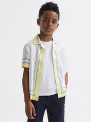 Reiss Ecru Sorento Junior Printed Cuban Collar Short Sleeve Shirt - Image 1 of 6