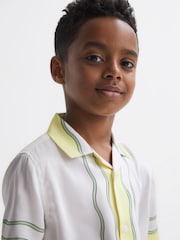 Reiss Ecru Sorento Junior Printed Cuban Collar Short Sleeve Shirt - Image 4 of 6