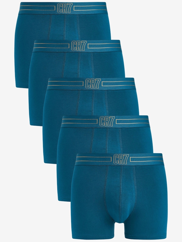 CR7 Blue Mens Cotton Trunks 5 Pack - Image 1 of 2