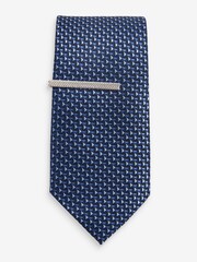 Navy Blue Textured Tie With Tie Clips 2 Pack - Image 6 of 6