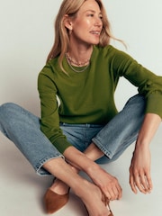 Boden Green Camilla Cotton Crew Neck Jumper - Image 1 of 7