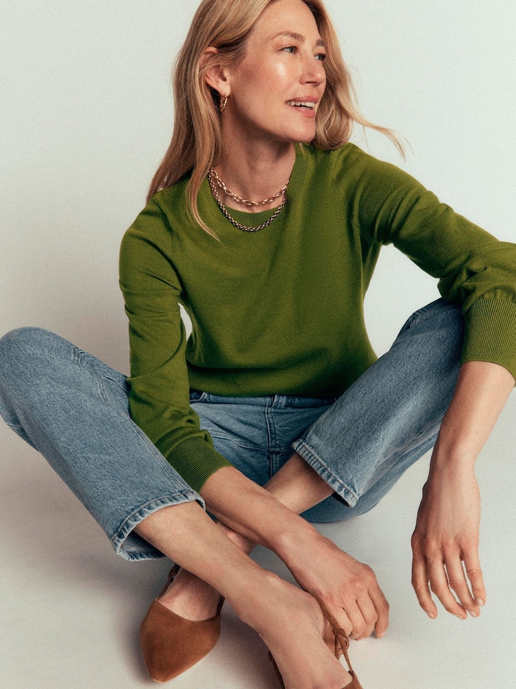 Boden Green Camilla Cotton Crew Neck Jumper - Image 1 of 7