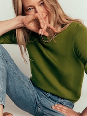Boden Green Camilla Cotton Crew Neck Jumper - Image 2 of 7