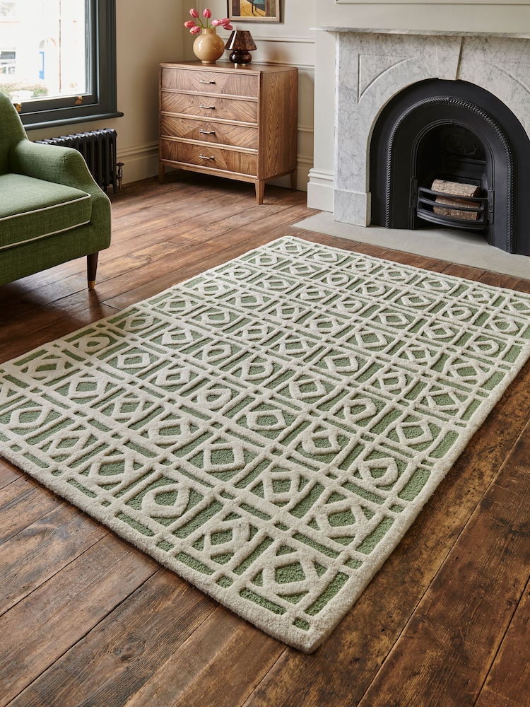 Nina Campbell Green Batik Check Rug - Image 1 of 9