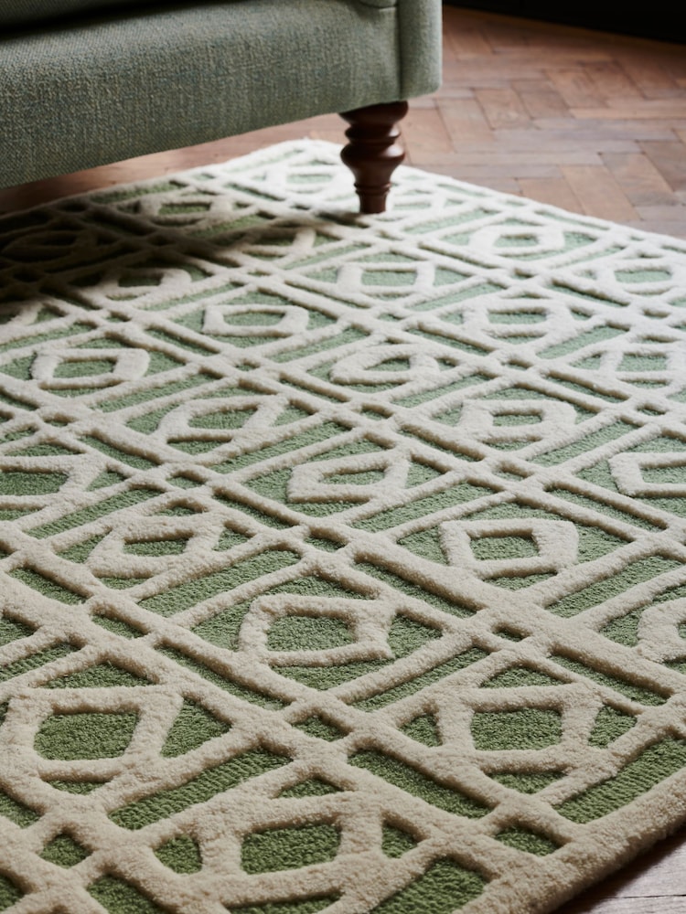 Nina Campbell Green Batik Check Rug - Image 2 of 9