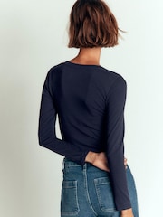 Boden Blue Annie Cotton V-Neck Jersey Top - Image 3 of 5