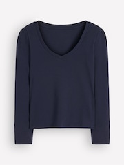 Boden Blue Annie Cotton V-Neck Jersey Top - Image 5 of 5