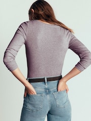 Boden Grey Annie Cotton V-Neck Jersey Top - Image 4 of 5