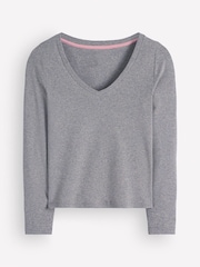 Boden Grey Annie Cotton V-Neck Jersey Top - Image 5 of 5