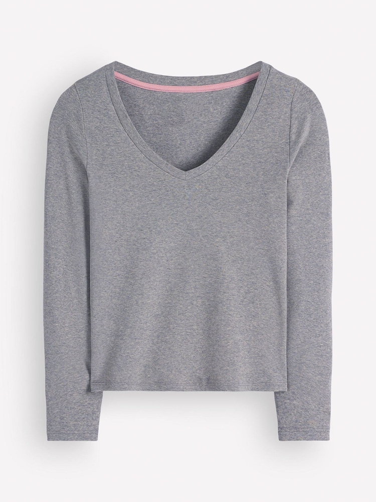 Boden Grey Annie Cotton V-Neck Jersey Top - Image 5 of 5 Boden Grey Annie Cotton V-Neck Jersey Top - Image 5 of 5