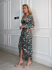 Girl In Mind Green Tamara Long Sleeve Wrap Midaxi Dress - Image 3 of 4