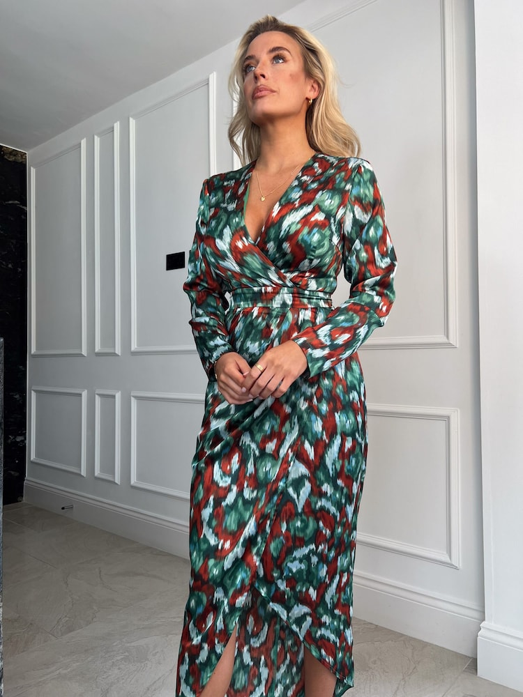Girl In Mind Green Tamara Long Sleeve Wrap Midaxi Dress - Image 4 of 4 Girl In Mind Green Tamara Long Sleeve Wrap Midaxi Dress - Image 4 of 4