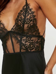 Ann Summers Black Ce Soir Satin Lace Chemise Slip Nightie - Image 3 of 4