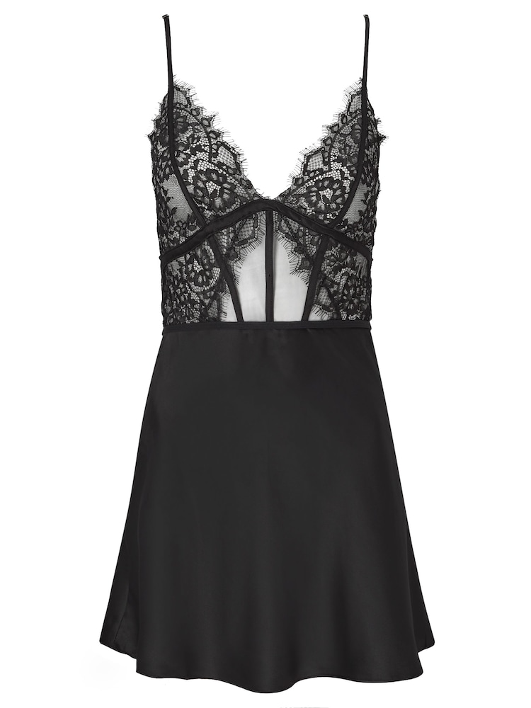Ann Summers Black Ce Soir Satin Lace Chemise Slip Nightie - Image 4 of 4