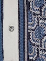 Reiss Blue Print Lotus Senior Knitted Cuban Collar Shirt - Image 6 of 6