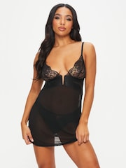 Ann Summers Black Gracious Lace & Mesh Chemise Nightie - Image 1 of 5