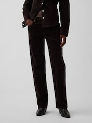 Gap Brown Corduroy Mid Rise Corduroy Relaxed Straight Trousers - Image 1 of 6