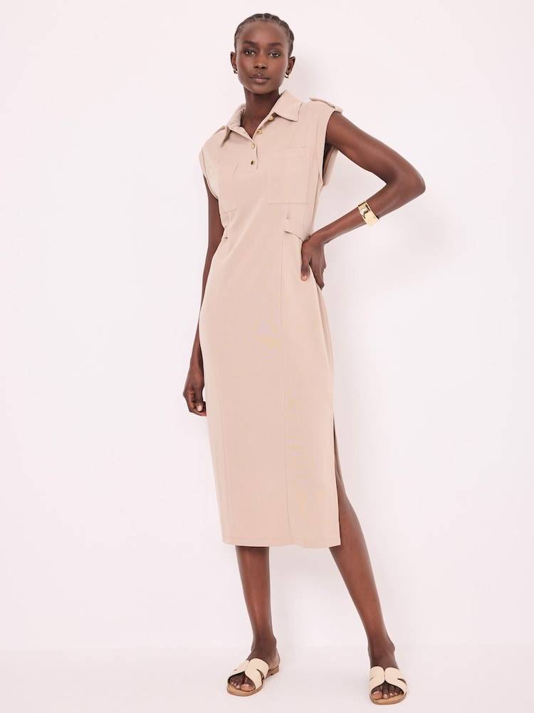 Mint Velvet Natural Utility Midi Dress - Image 1 of 8