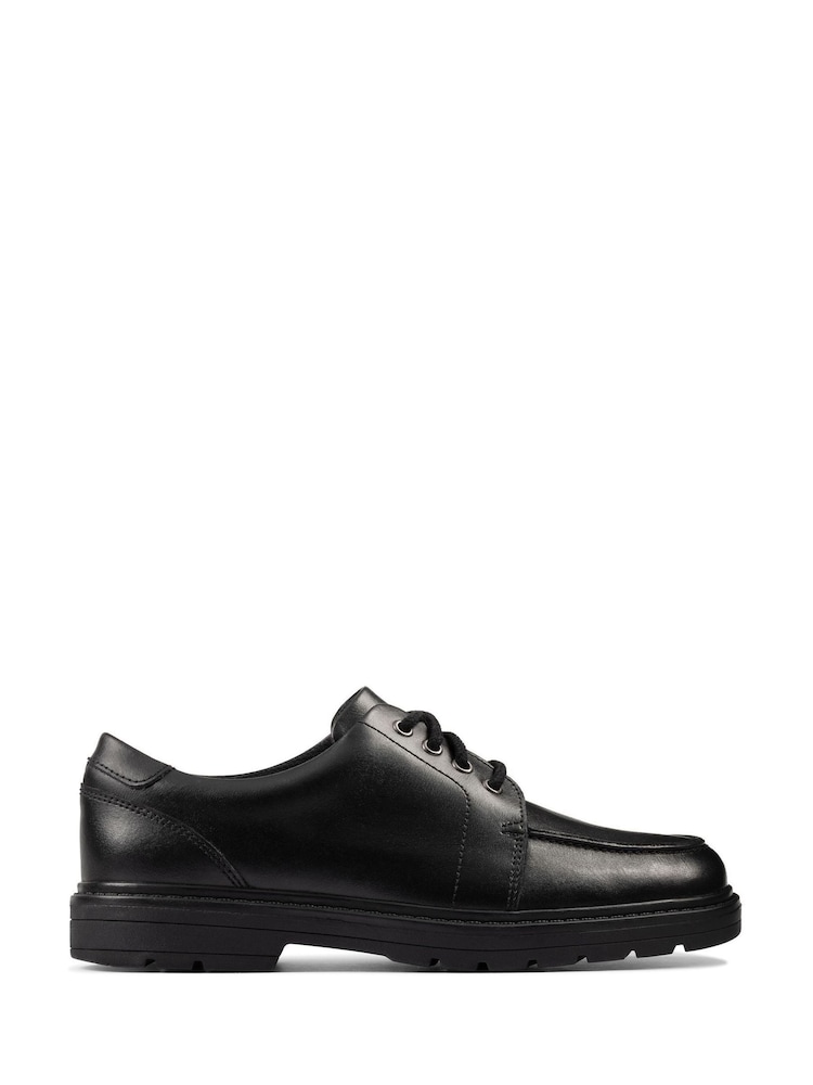Clarks Black Standard Fit (F) Leather Loxham Derby Youth Shoes - Image 1 of 7