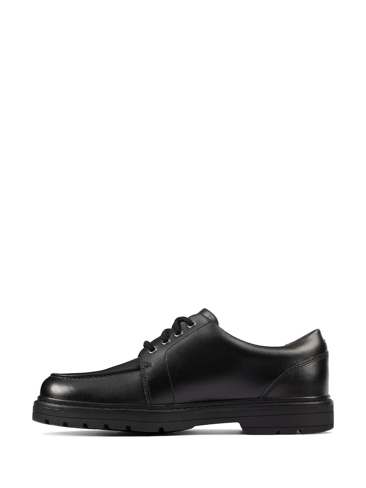 Clarks Black Standard Fit (F) Leather Loxham Derby Youth Shoes - Image 2 of 7
