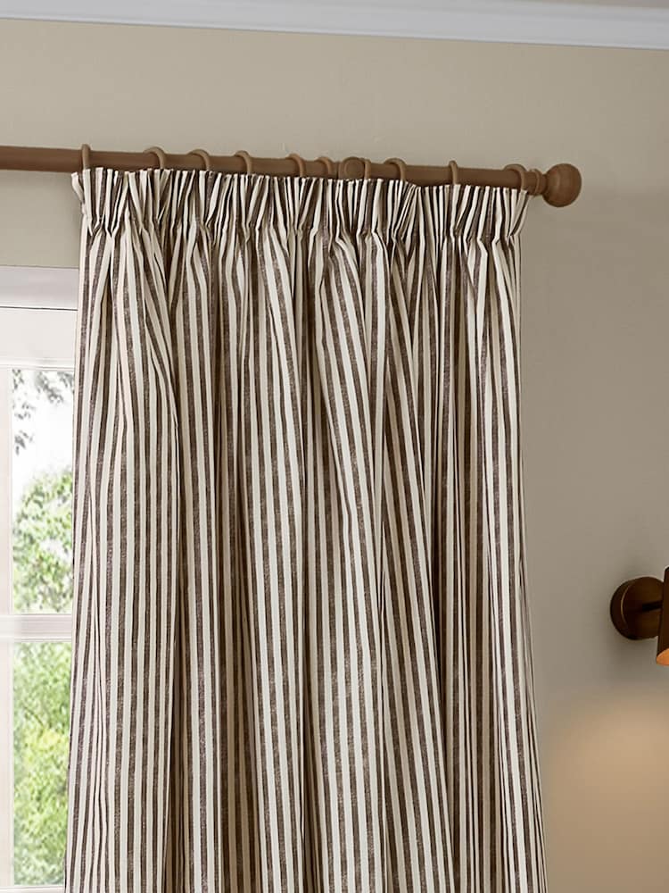 Yard Mineral Blue Hebden Stripe Blackout/Thermal Pencil Pleat Curtains - Image 1 of 4 Yard Mineral Blue Hebden Stripe Blackout/Thermal Pencil Pleat Curtains - Image 1 of 4