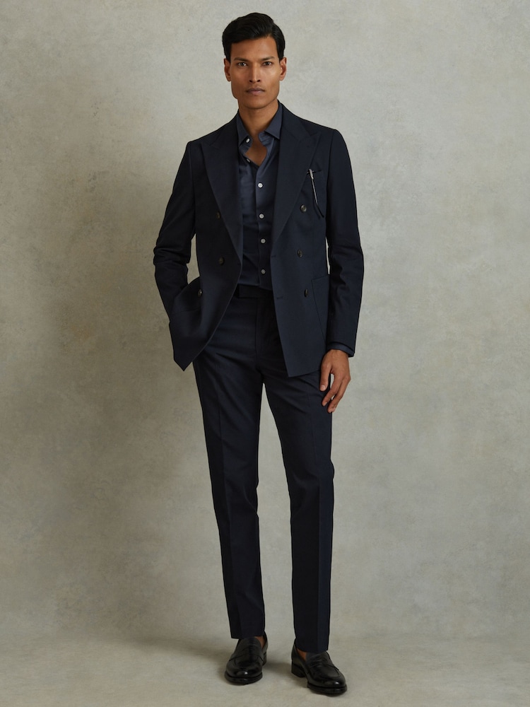 Reiss Airforce Blue Viscount Slim Fit Mercerised Cotton Jersey Shirt - Image 1 of 6