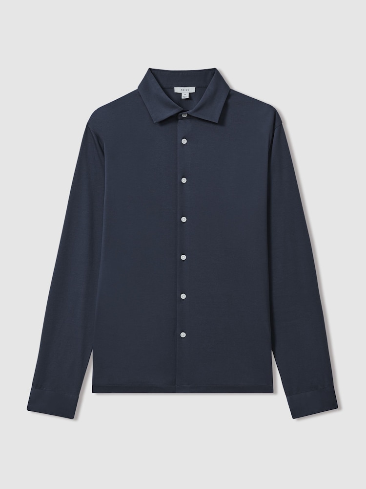 Reiss Airforce Blue Viscount Slim Fit Mercerised Cotton Jersey Shirt - Image 2 of 6