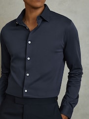 Reiss Airforce Blue Viscount Slim Fit Mercerised Cotton Jersey Shirt - Image 3 of 6