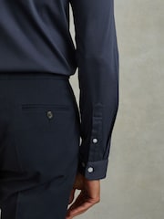 Reiss Airforce Blue Viscount Slim Fit Mercerised Cotton Jersey Shirt - Image 4 of 6