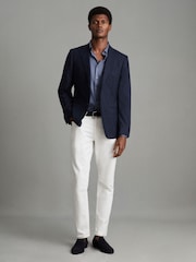 Reiss Airforce Blue Viscount Slim Fit Mercerised Cotton Jersey Shirt - Image 6 of 6