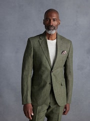 Vert olive - Veste de costume en lin italien coupe  Signature Leomaster - Image 1 of 11