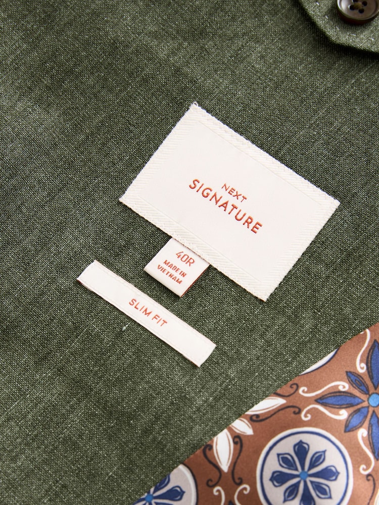 Vert olive - Veste de costume en lin italien coupe  Signature Leomaster - Image 10 of 11