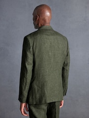 Vert olive - Veste de costume en lin italien coupe  Signature Leomaster - Image 3 of 11
