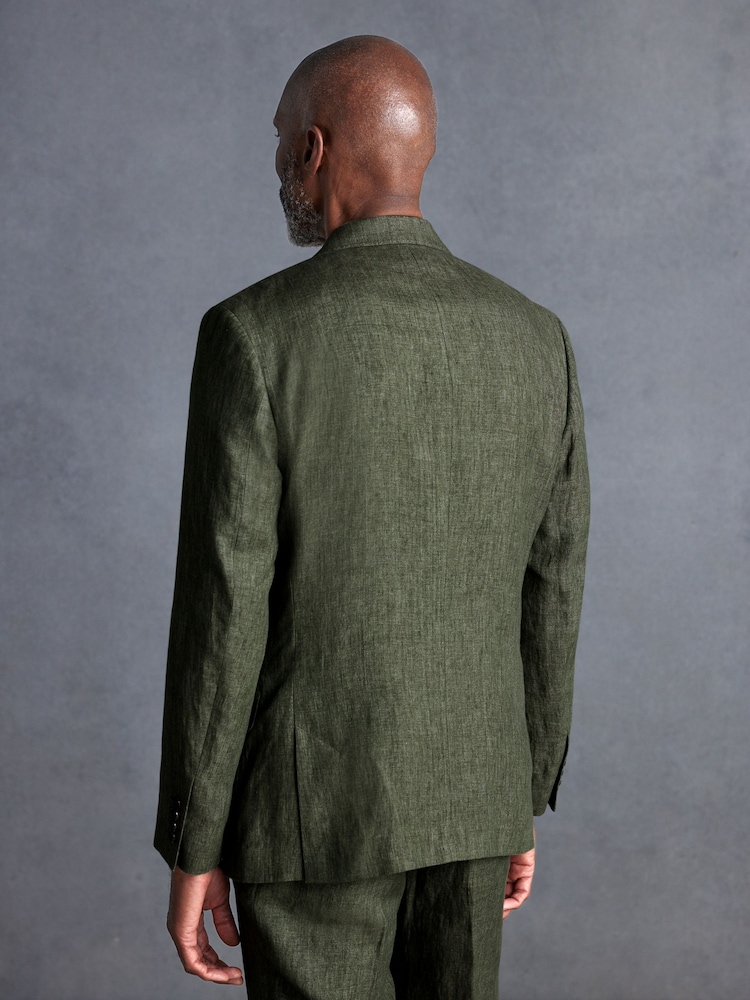 Vert olive - Veste de costume en lin italien coupe  Signature Leomaster - Image 3 of 11
