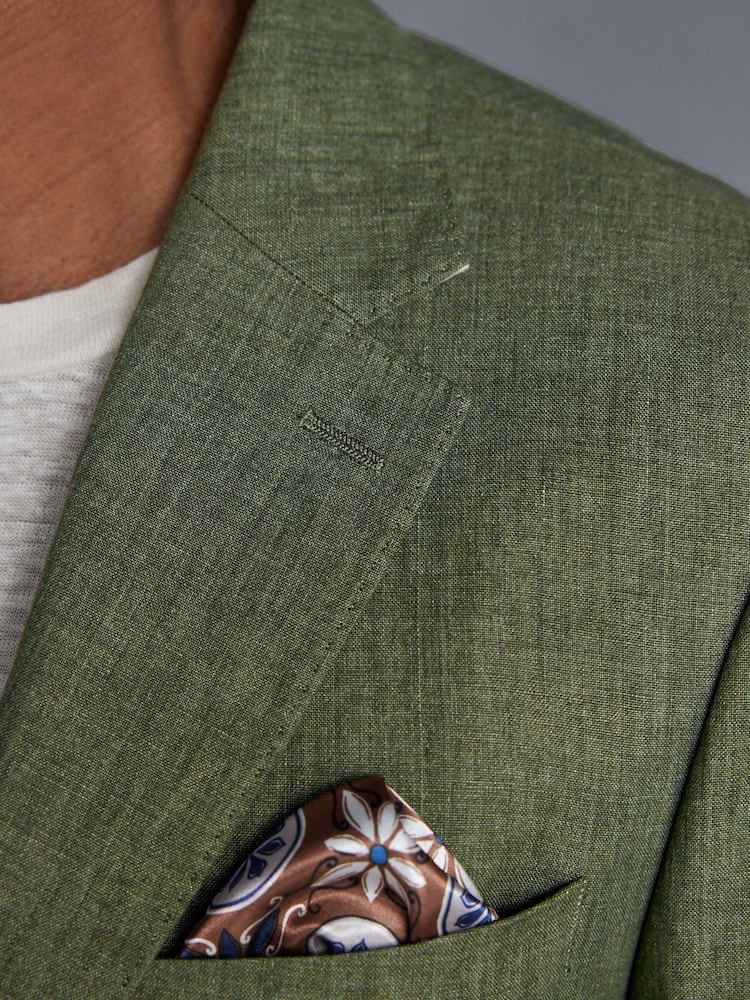 Vert olive - Veste de costume en lin italien coupe  Signature Leomaster - Image 4 of 11
