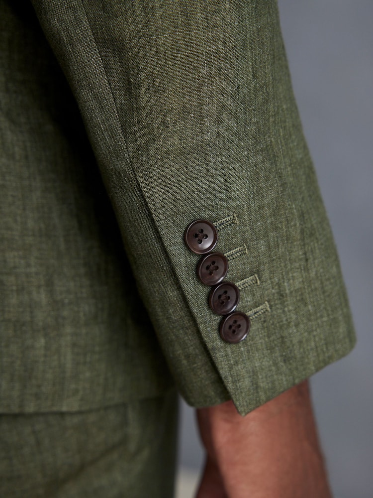 Vert olive - Veste de costume en lin italien coupe  Signature Leomaster - Image 5 of 11