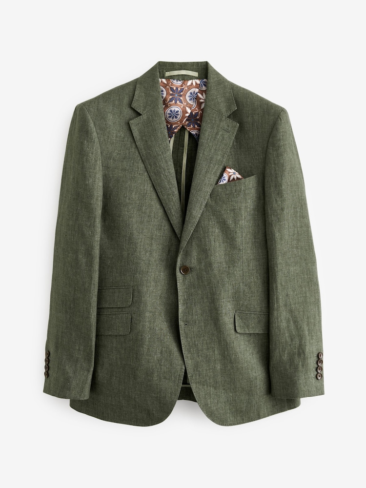 Vert olive - Veste de costume en lin italien coupe  Signature Leomaster - Image 7 of 11