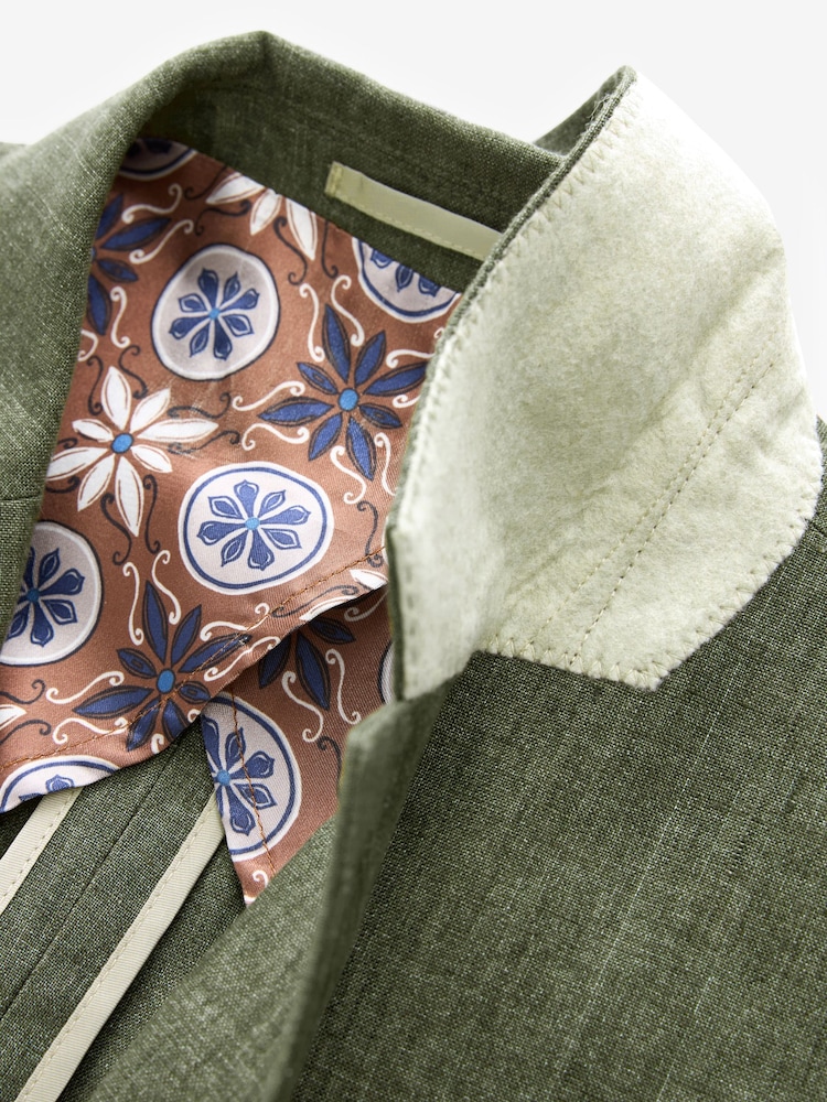 Vert olive - Veste de costume en lin italien coupe  Signature Leomaster - Image 9 of 11