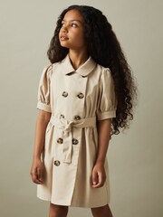 Reiss Camel Naomi 9-13 yrs Puff Sleeve Belted Dress - Image 1 of 6