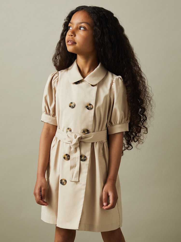 Reiss Camel Naomi 9-13 yrs Puff Sleeve Belted Dress - Image 1 of 6