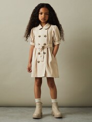 Reiss Camel Naomi 9-13 yrs Puff Sleeve Belted Dress - Image 3 of 6