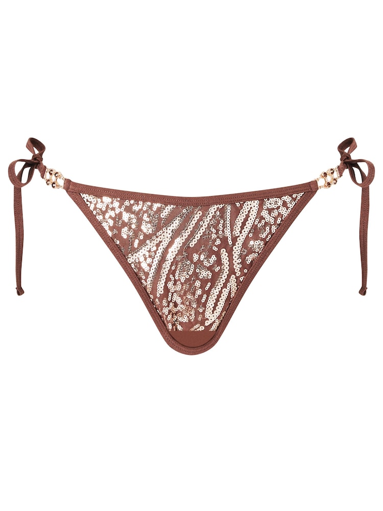 Ann Summers Brown Sultry Heat Sequin Side Tie Brazilian Bikini Bottoms - Image 5 of 5