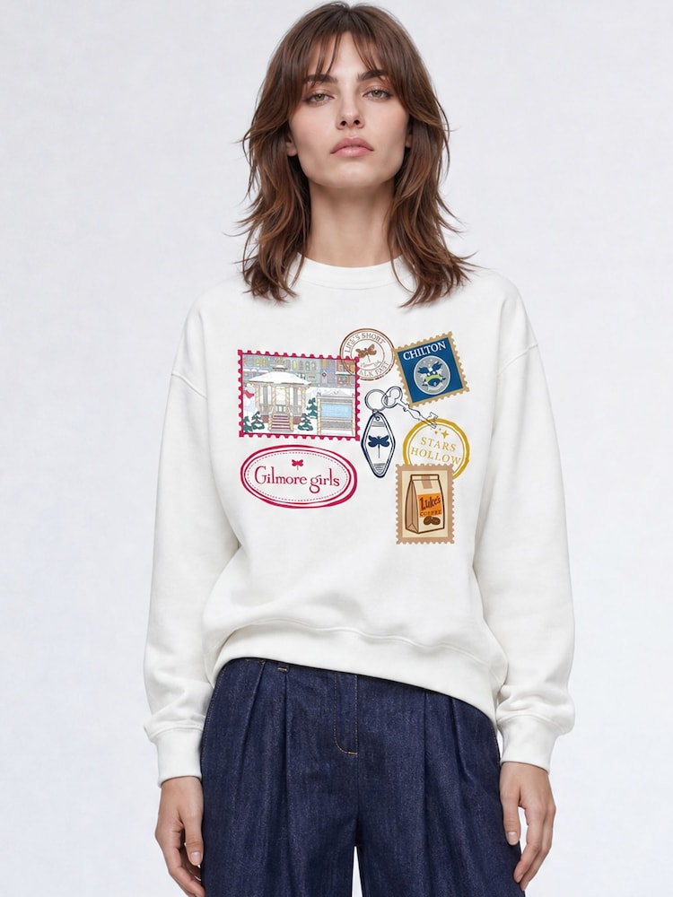 Brands In White Gilmore Christmas Stamps Sweatshirt - Image 1 of 4 Brands In White Gilmore Christmas Stamps Sweatshirt - Image 1 of 4