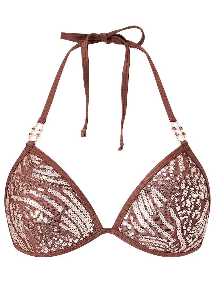 Ann Summers Brown Sultry Heat Sequin Triangle Bikini Top - Image 5 of 5