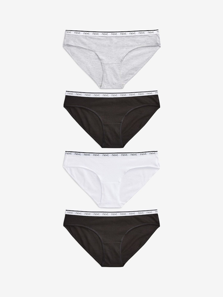 White/Black/Grey Bikini Logo Knickers 4 Pack - Image 1 of 9