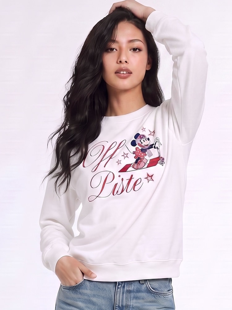 Brands In White Disney Minnie Mouse Ski Off Piste Sweatshirt - Image 1 of 4 Brands In White Disney Minnie Mouse Ski Off Piste Sweatshirt - Image 1 of 4
